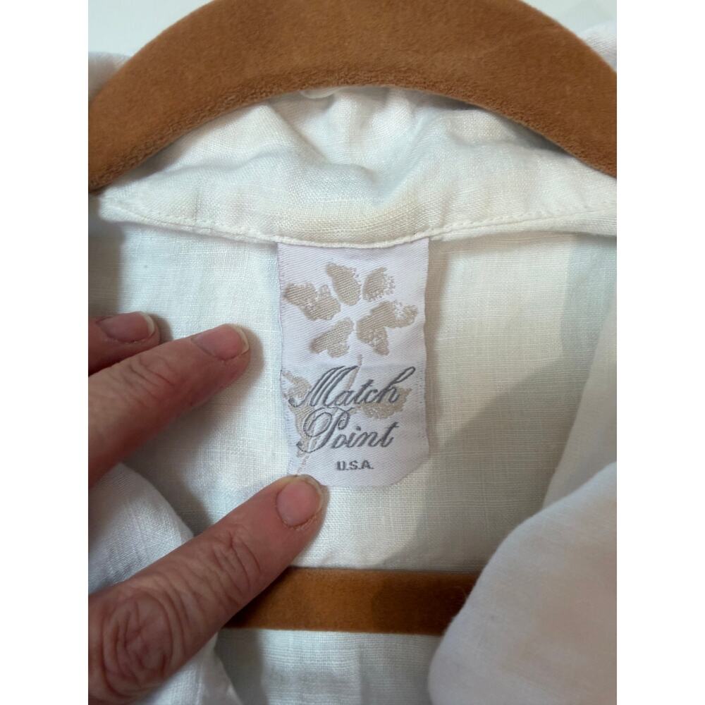 Vtg 90s Match Point 100% linen sleeveless button down shirt white M cottagecore - Picture 3 of 8